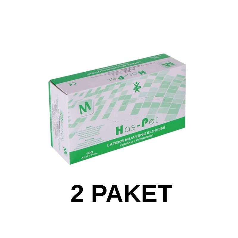 Has-Pet Pudralı Lateks Muayene Eldiveni Medium 100 Lü 2 Paket