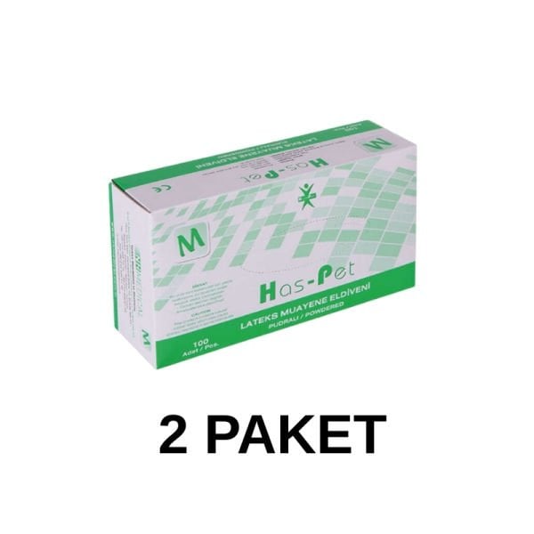 Has-Pet Pudralı Lateks Muayene Eldiveni Medium 100 Lü 2 Paket