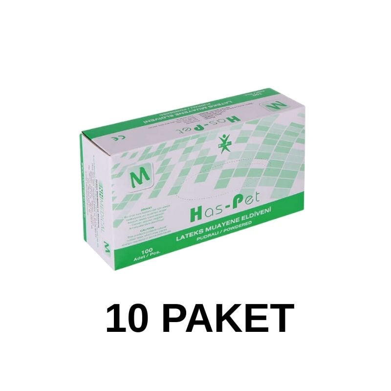 Has-Pet Pudralı Lateks Muayene Eldiveni Medium 100 Lü 10 Paket
