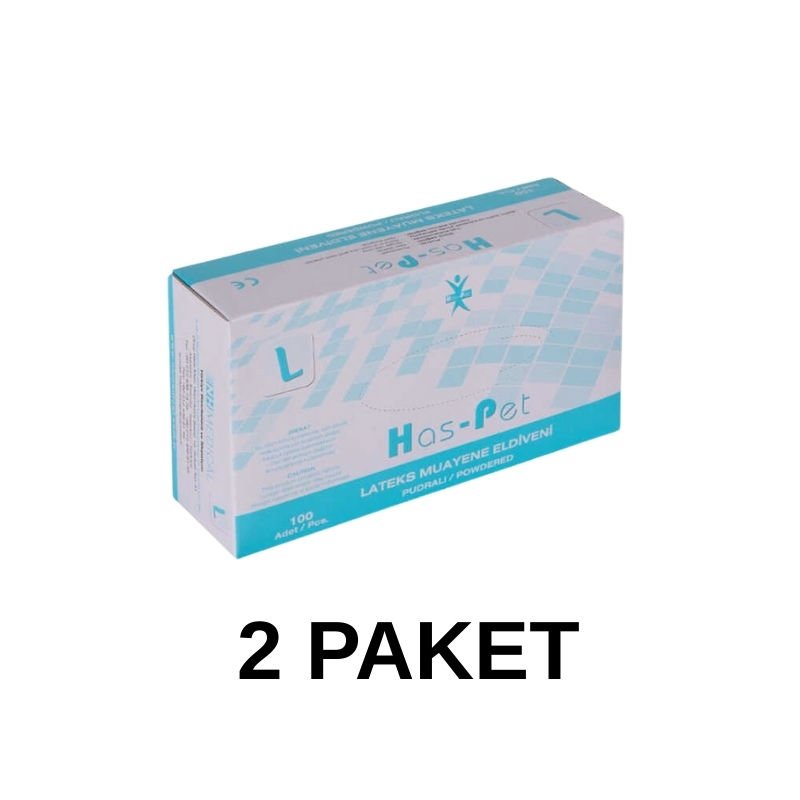 Has-Pet Pudralı Lateks Muayene Eldiveni Large 100 Lü 2 Paket