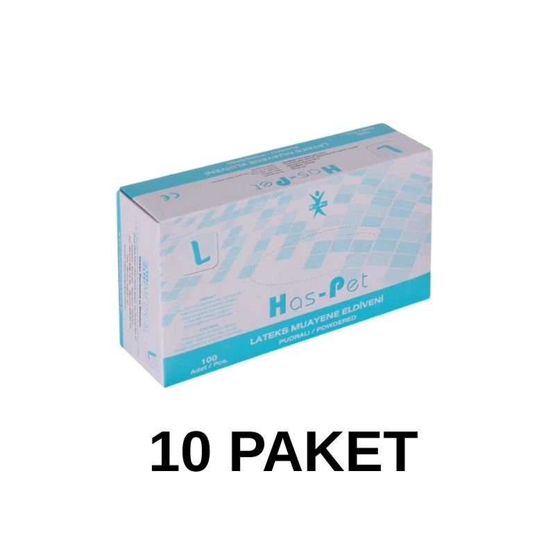 Has-Pet Pudralı Lateks Muayene Eldiveni Large 100 Lü 10 Paket