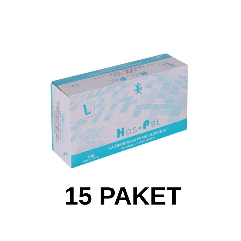 Has-Pet Pudralı Lateks Muayene Eldiveni Large 100 Lü 15 Paket
