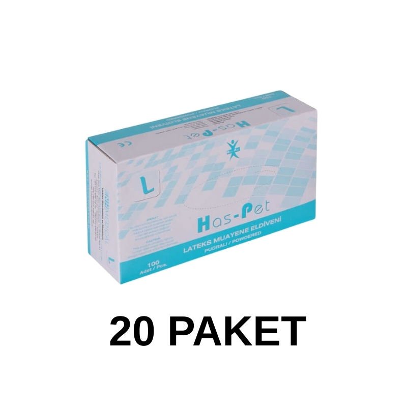Has-Pet Pudralı Lateks Muayene Eldiveni Large 100 Lü 20 Paket
