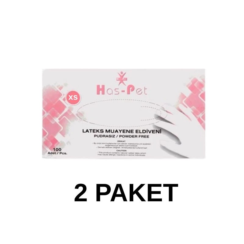 Has-Pet Powder-Free Latex Examination Gloves XS 100 Pieces 2 Pack