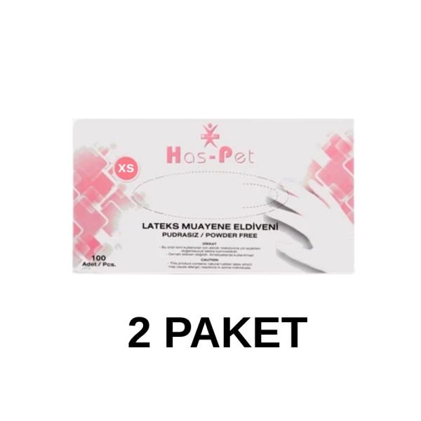 Has-Pet Pudrasız Lateks Muayene Eldiveni XS 100 Lü 2 Paket