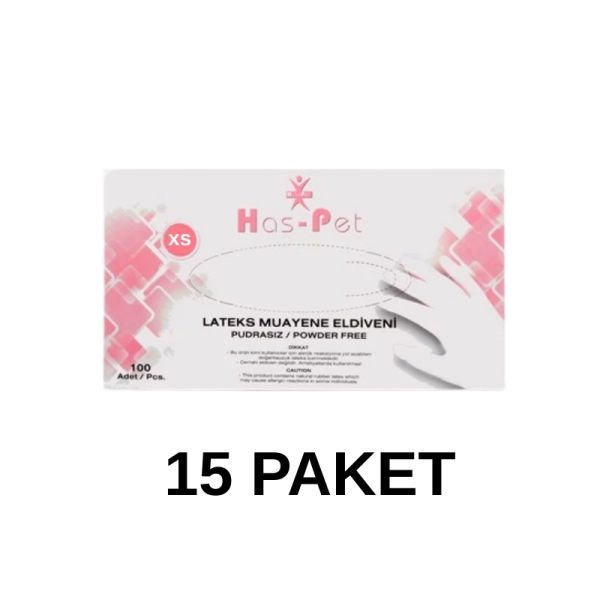 Has-Pet Pudrasız Lateks Muayene Eldiveni XS 100 Lü 15 Paket