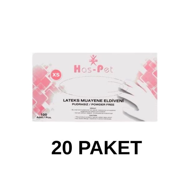 Has-Pet Pudrasız Lateks Muayene Eldiveni XS 100 Lü 20 Paket