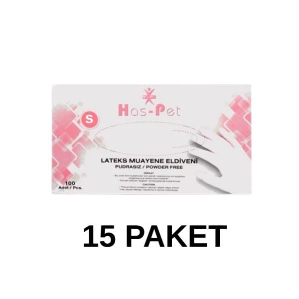 Has-Pet Pudrasız Lateks Muayene Eldiveni Small 100 Lü 15 Paket
