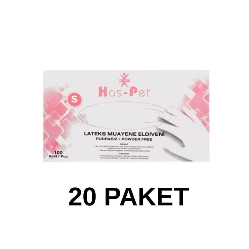 Has-Pet Pudrasız Lateks Muayene Eldiveni Small 100 Lü 20 Paket