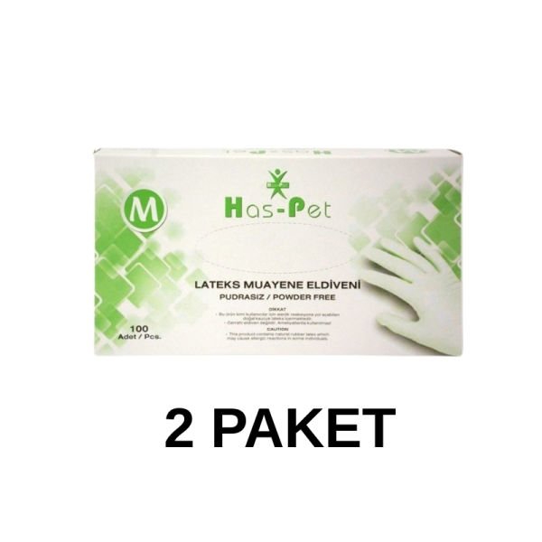 Has-Pet Pudrasız Lateks Muayene Eldiveni Medium 100 Lü 2 Paket