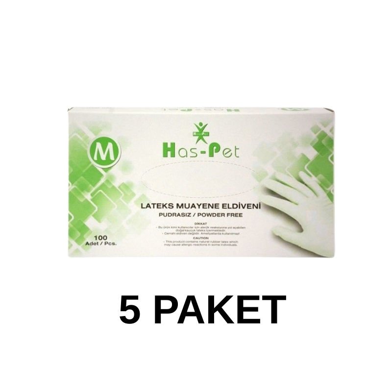 Has-Pet Pudrasız Lateks Muayene Eldiveni Medium 100 Lü 5 Paket