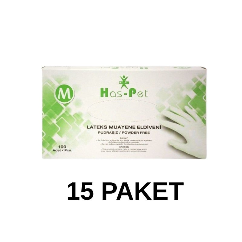 Has-Pet Pudrasız Lateks Muayene Eldiveni Medium 100 Lü 15 Paket