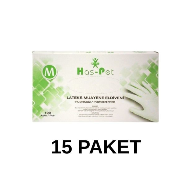 Has-Pet Pudrasız Lateks Muayene Eldiveni Medium 100 Lü 15 Paket