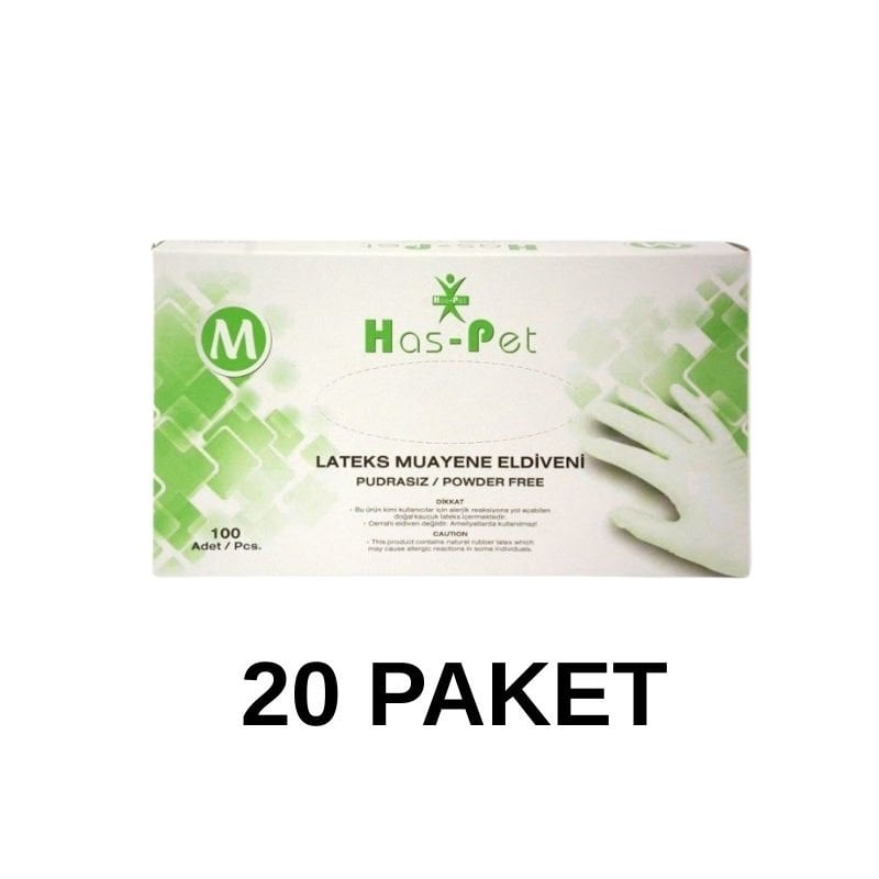 Has-Pet Pudrasız Lateks Muayene Eldiveni Medium 100 Lü 20 Paket