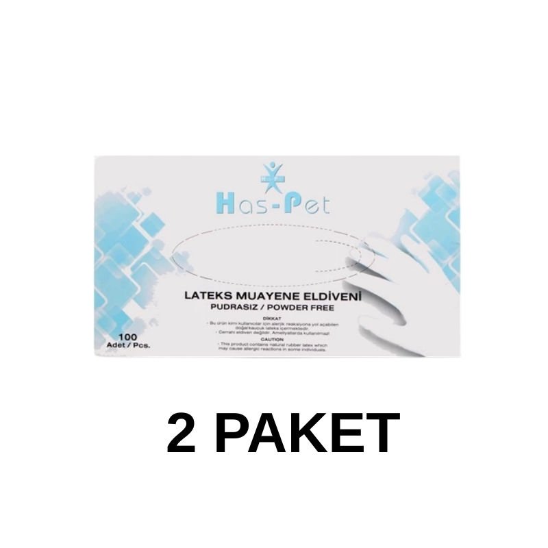 Has-Pet Pudrasız Lateks Muayene Eldiveni Large 100 Lü 2 Paket