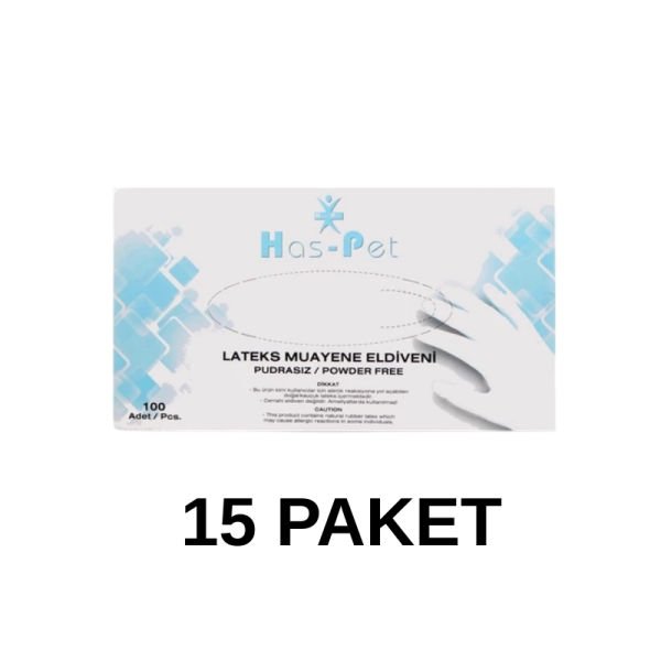 Has-Pet Pudrasız Lateks Muayene Eldiveni Large 100 Lü 15 Paket