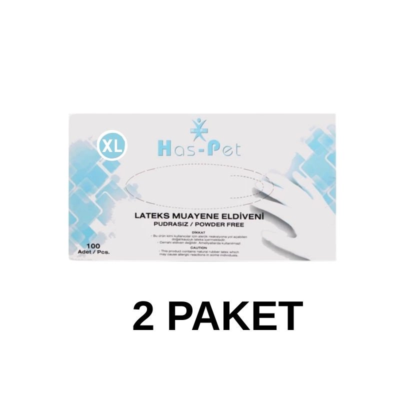 Has-Pet Pudrasız Lateks Muayene Eldiveni XL 100 Lü 2 Paket
