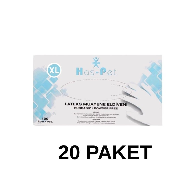 Has-Pet Pudrasız Lateks Muayene Eldiveni XL 100 Lü 20 Paket