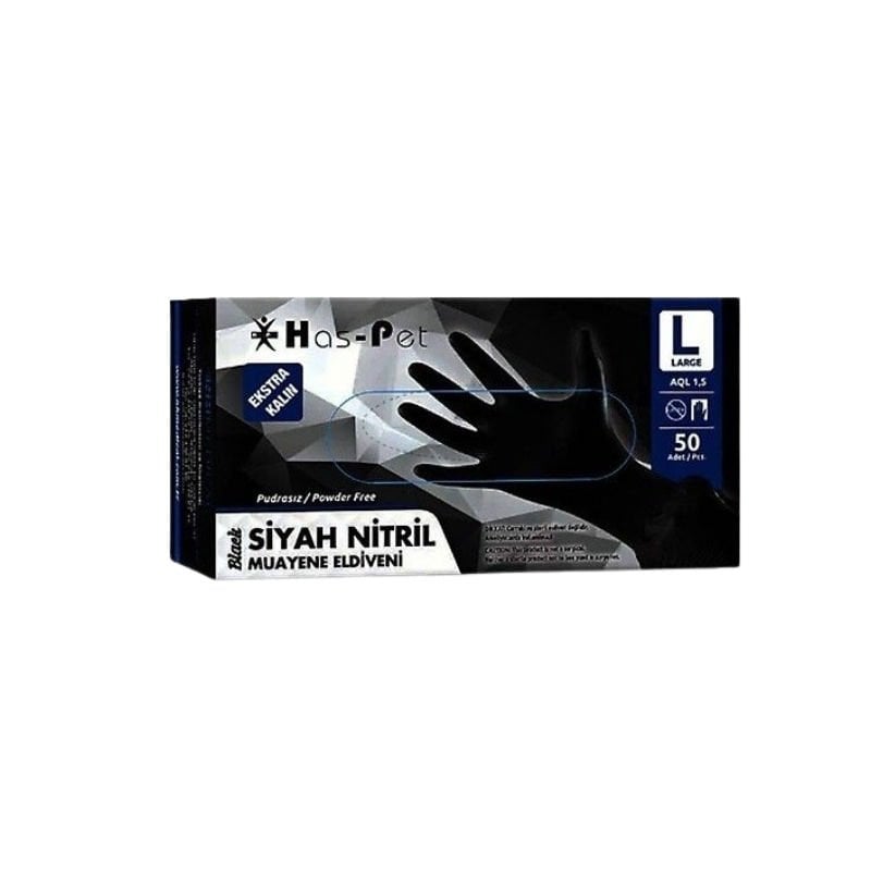 Has-Pet Black Powder-Free Nitrile Extra Thick Examination Gloves Large 50 Li