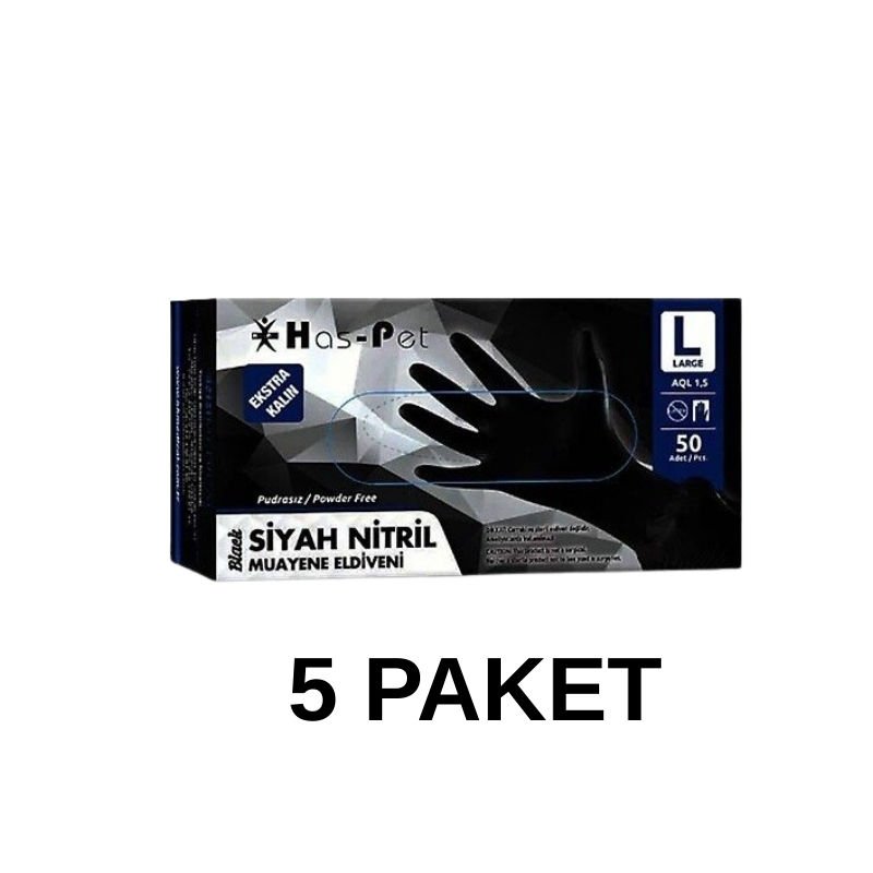 Has-Pet Black Powder-Free Nitrile Extra Thick Examination Gloves Large 50 Pieces 5 Pack