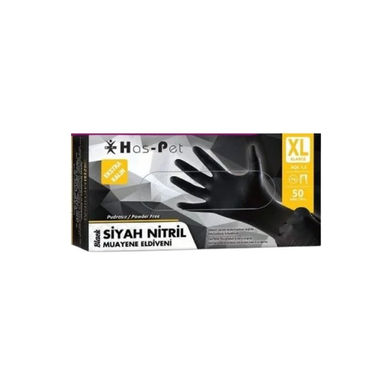 Has-Pet Black Powder-Free Nitrile Extra Thick Examination Gloves XL 50 Li
