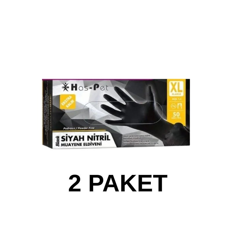 Has-Pet Black Powder-Free Nitrile Extra Thick Examination Gloves XL 50 Pcs 2 Pack