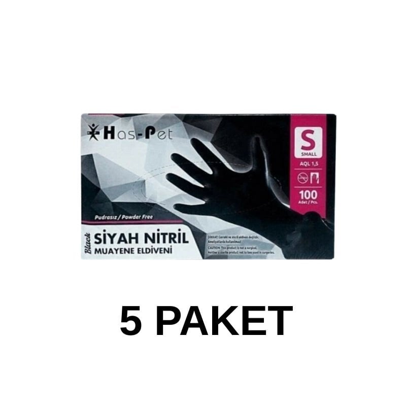 Has-Pet Black Powder-Free Nitrile Examination Gloves S 100 Pieces 5 Pack