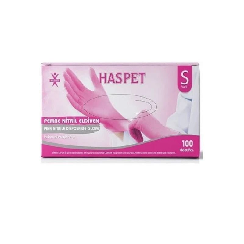 Has-Pet Pink Powder-Free Nitrile Examination Gloves S 100 Pcs