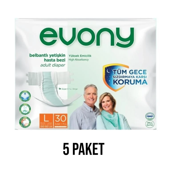 Evony Waistband Adult Diaper L 30 Pieces 5 Pack