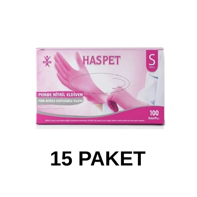 Has-Pet Pembe Pudrasız Nitril Muayene Eldiveni S 100 Lü 15 Paket