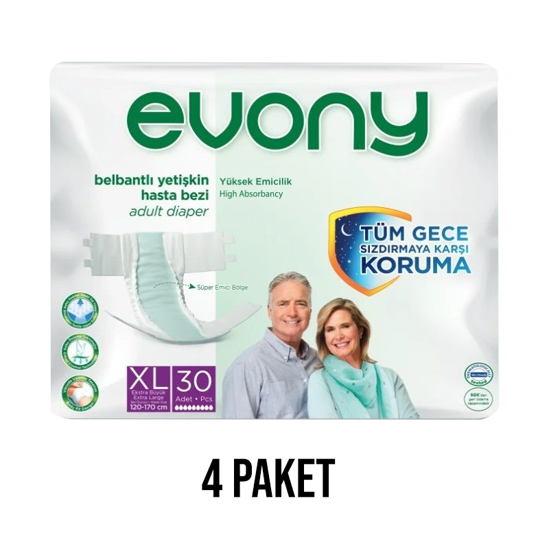 Evony Belbantlı Ekstra Büyük Boy XL 30'lu 4 Adet Hasta Bezi