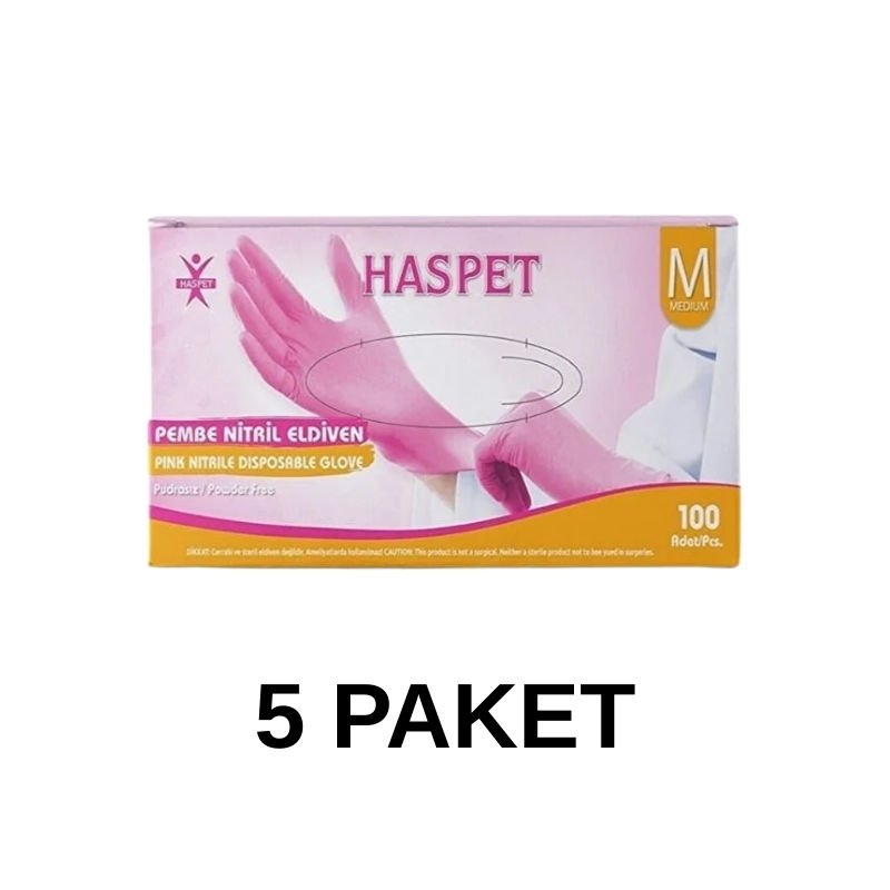 Has-Pet Pink Powder-Free Nitrile Examination Gloves Medium 100 Pieces 5 Pack