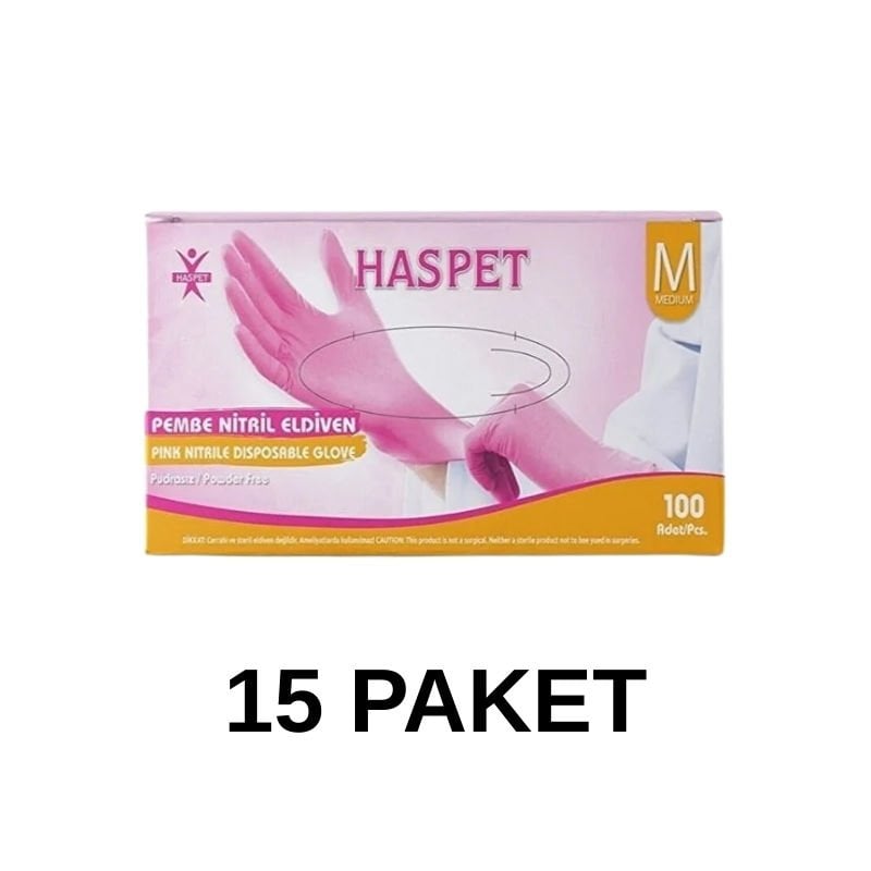 Has-Pet Pink Powder-Free Nitrile Examination Gloves Medium 100 Pieces 15 Pack