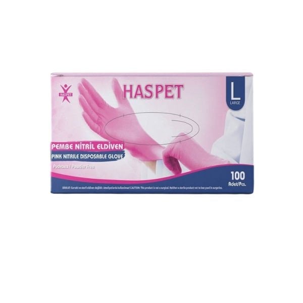 Has-Pet Pink Powder-Free Nitrile Examination Gloves Large 100 Pieces