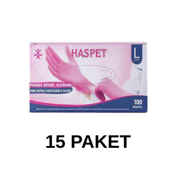 Has-Pet Pink Powder-Free Nitrile Examination Gloves Large 100 Pieces 15 Pack