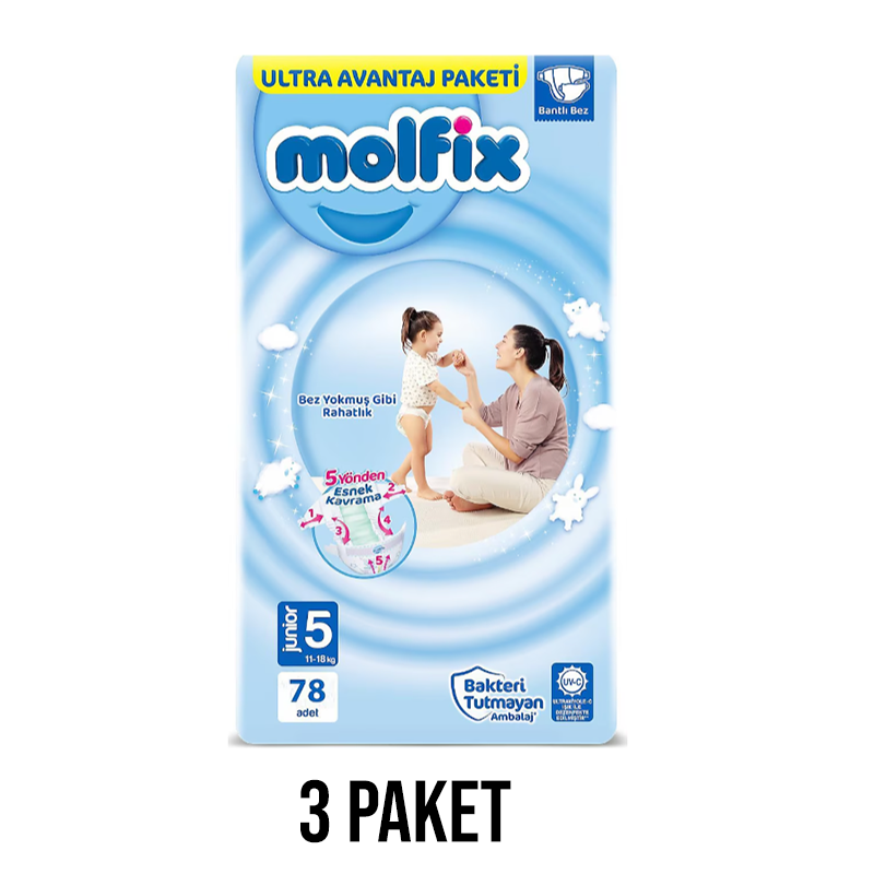 Molfix Bebek Bezi 5 Beden Junior 78 Li 3 Paket