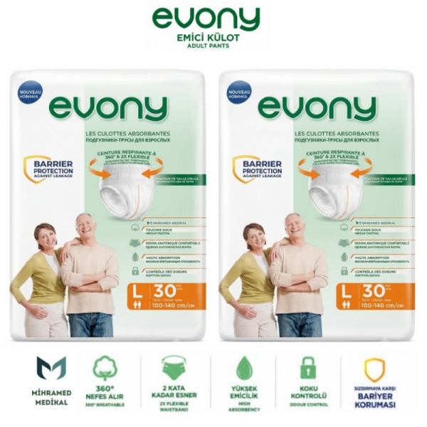 Evony Emici Külot Yetişkin Hasta Bezi L 30 Lu 2 Paket