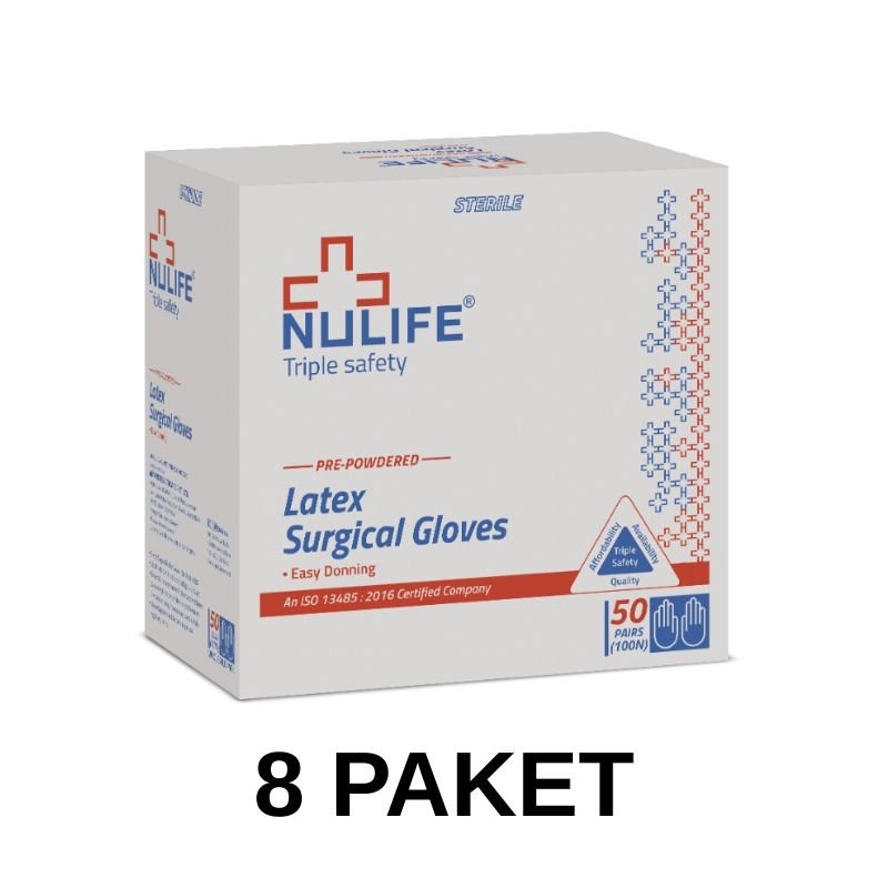 Nulife Steril Lateks Cerrahi Eldiven Pudralı 8 Numara 50 Adet 8 Paket