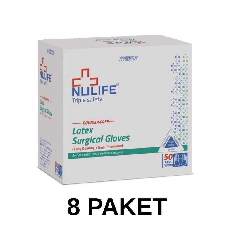 Nulife Steril Lateks Cerrahi Eldiven Pudrasız 8 Numara 50 Adet 8 Paket