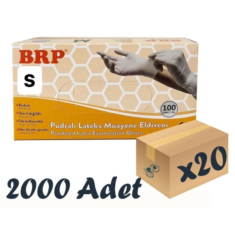 BRP Lateks Pudralı Muayene Eldiveni 20 Kutu 2000 Adet Small