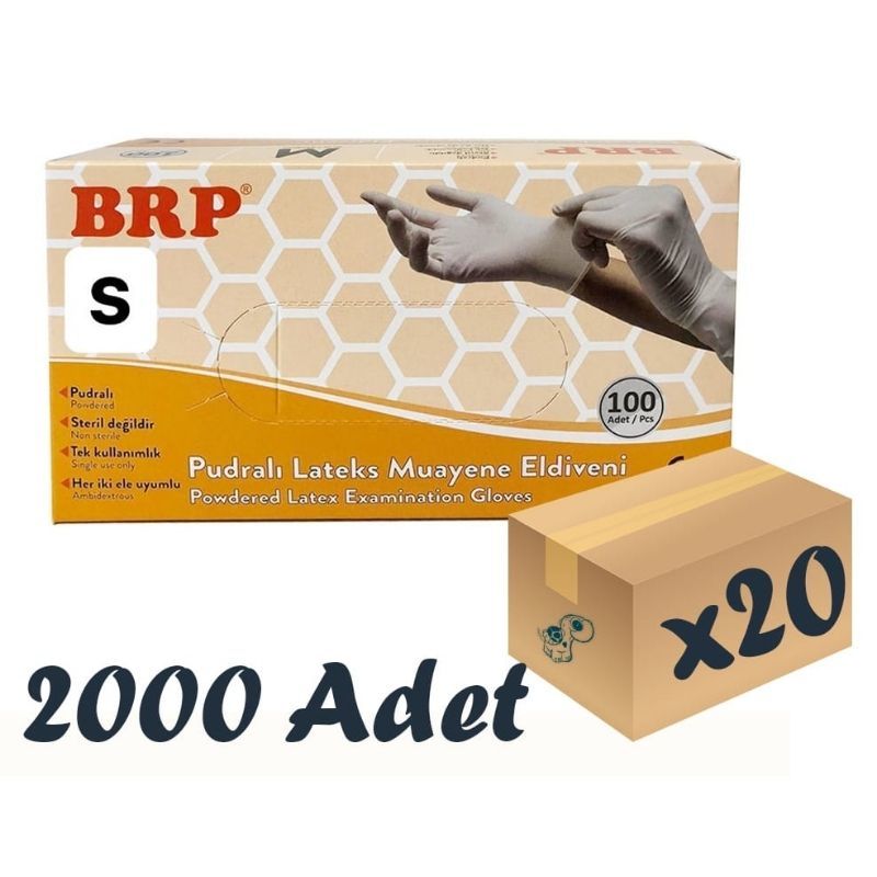 BRP Lateks Pudralı Muayene Eldiveni 20 Kutu 2000 Adet Small