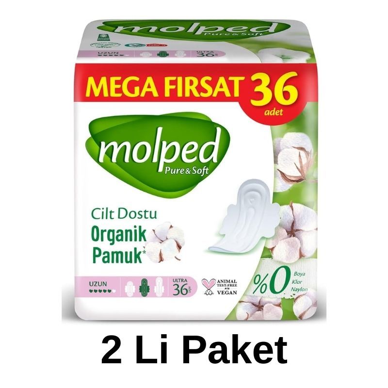 Molped Pure & Soft Long Ultra Hygienic Pads 2 Pack 72 Pieces