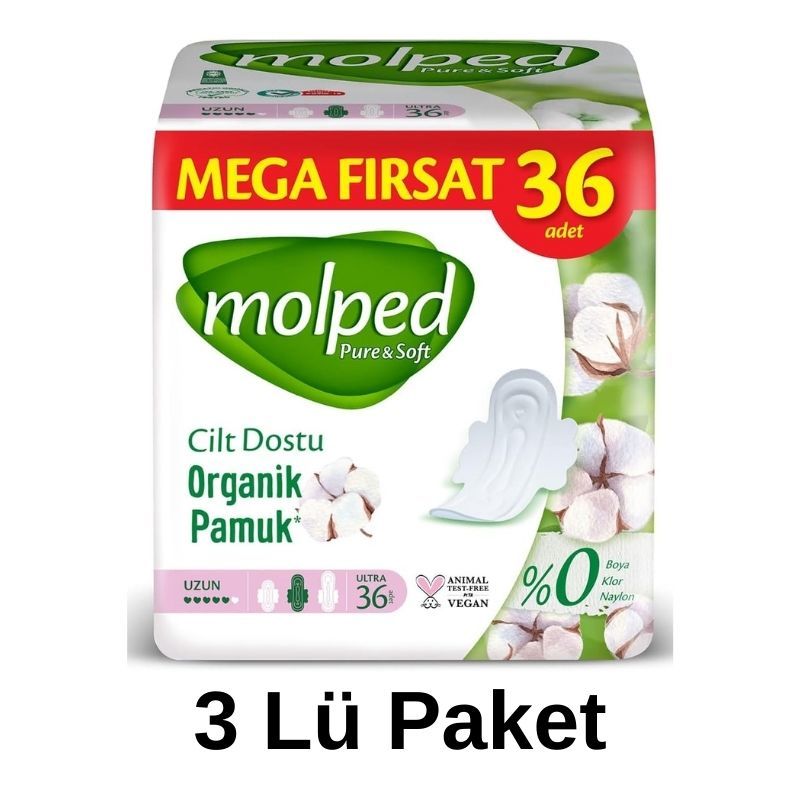 Molped Pure & Soft Long Ultra Hygienic Pads 3-Pack 108 Pieces