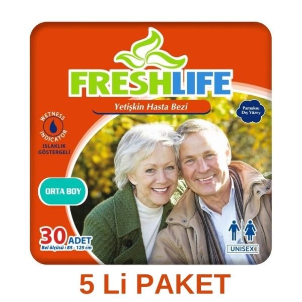 Freshlife Waistband Adult Diaper M 30 Pieces 5 Pack