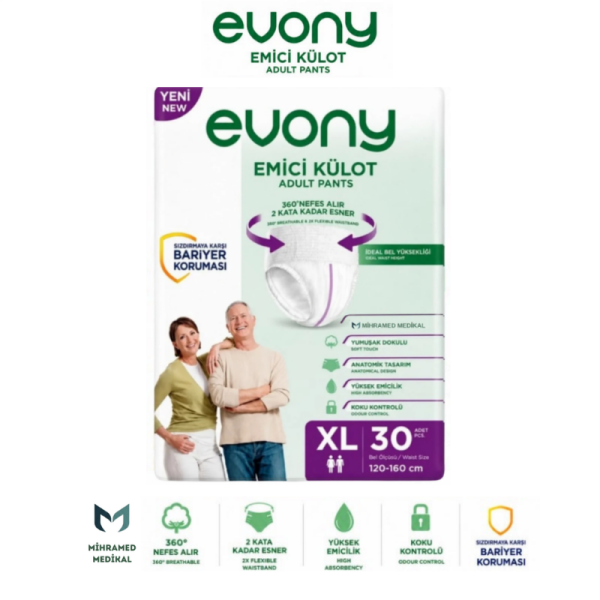 Evony Emici Külot Yetişkin Hasta Bezi XL Beden 30 Lu