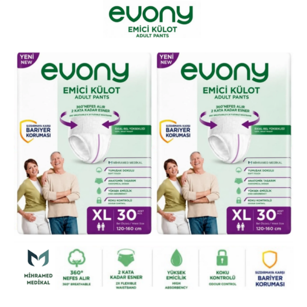 Evony Emici Külot Yetişkin Hasta Bezi XL Beden 30 Lu 2 Paket