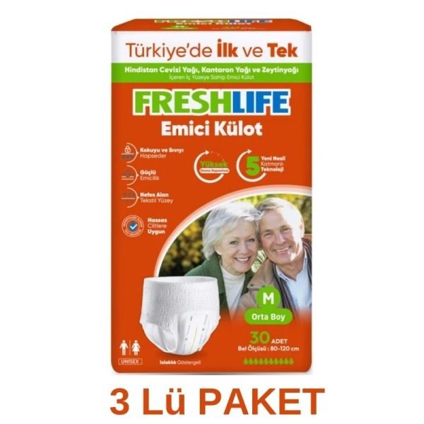 Freshlife Emici Külot Yetişkin Hasta Bezi M 30 Lu 3 Paket