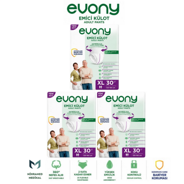 Evony Emici Külot Yetişkin Hasta Bezi XL Beden 30 Lu 3 Paket