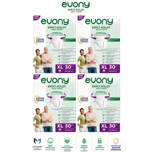 Evony Emici Külot Yetişkin Hasta Bezi XL Beden 30 Lu 4 Paket