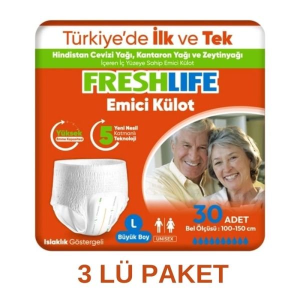 Freshlife Absorbent Panties Adult Diaper L 30 Pieces 3 Pack